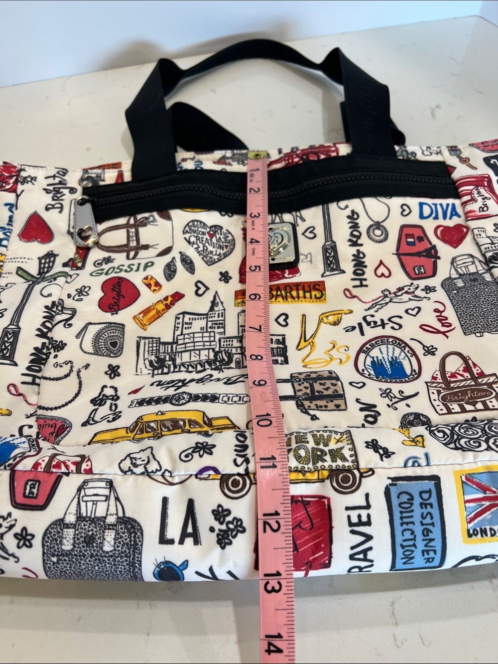 Brighton Travel Tote Bag City Collage Print Matching Zip Pouch Rare Retired - Picture 14 of 16